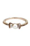 delicate bow pearl crystal ring