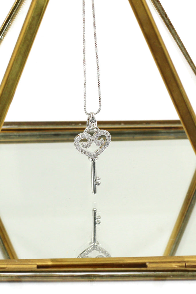 lovely small crystal heart key necklace