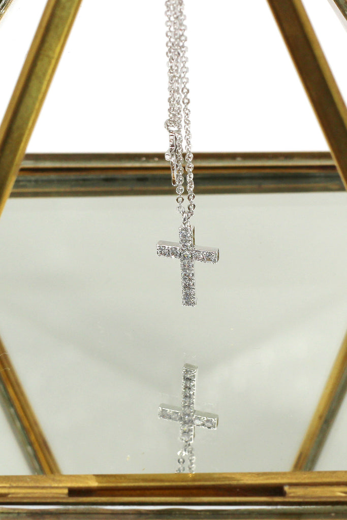 duplexes small crystal cross necklace