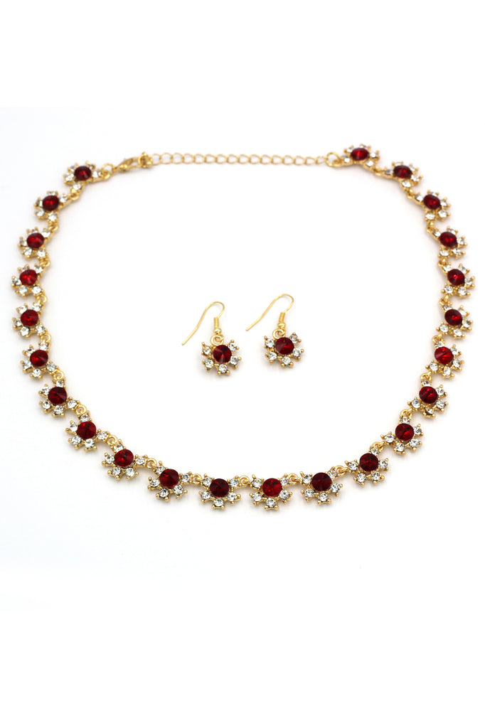 classic red crystal necklace earrings set