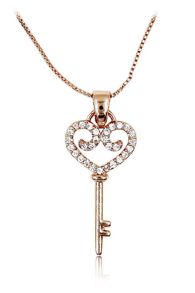 Lovely small crystal heart-shaped key necklace set