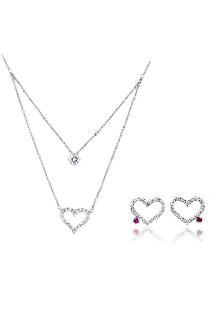elegant heart crystal necklace earrings set