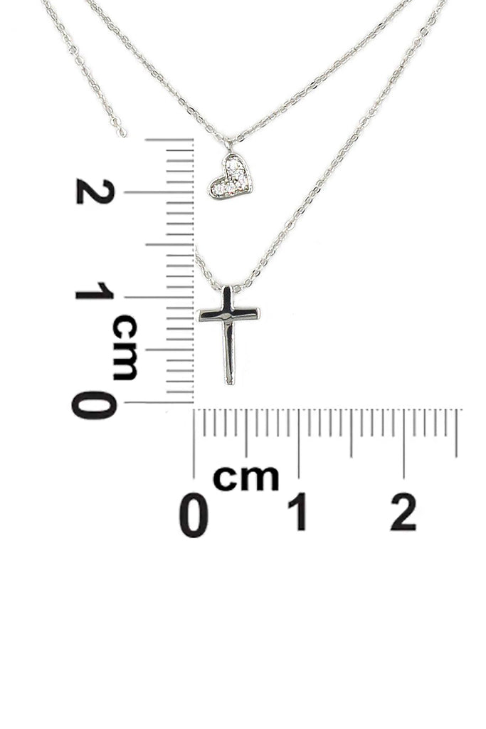 duplexes small crystal cross and heart necklace