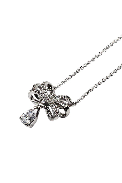 Bowknot silver drop necklace