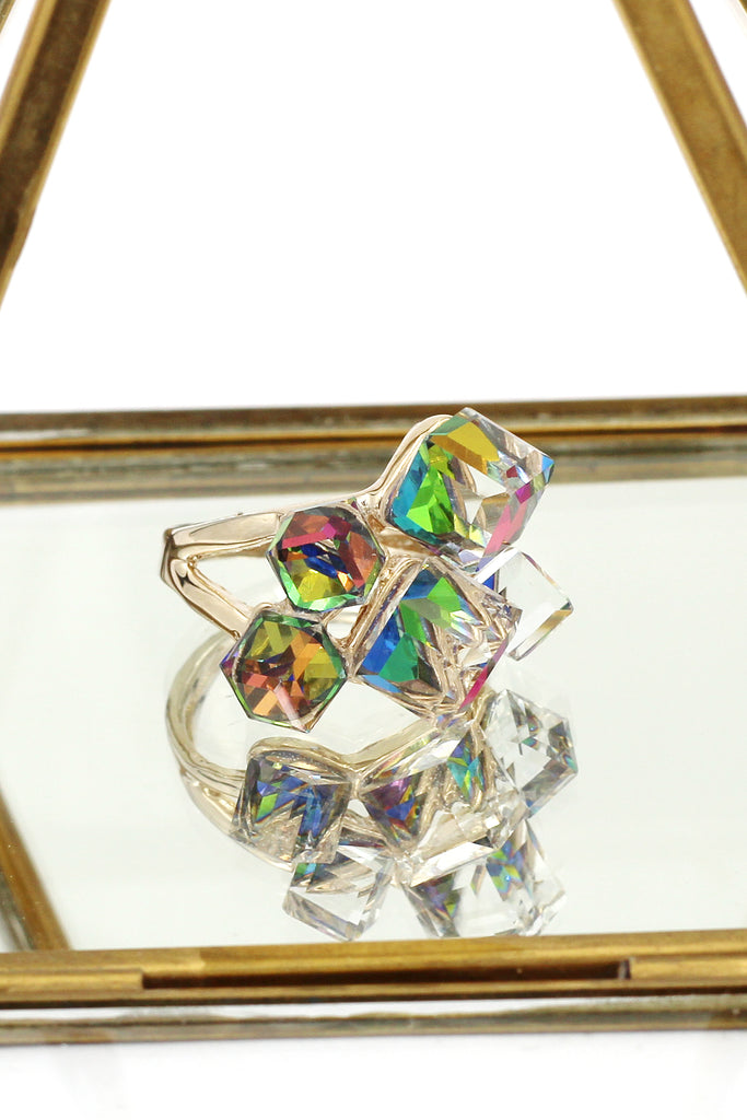 colorful phantom crystal cube ring