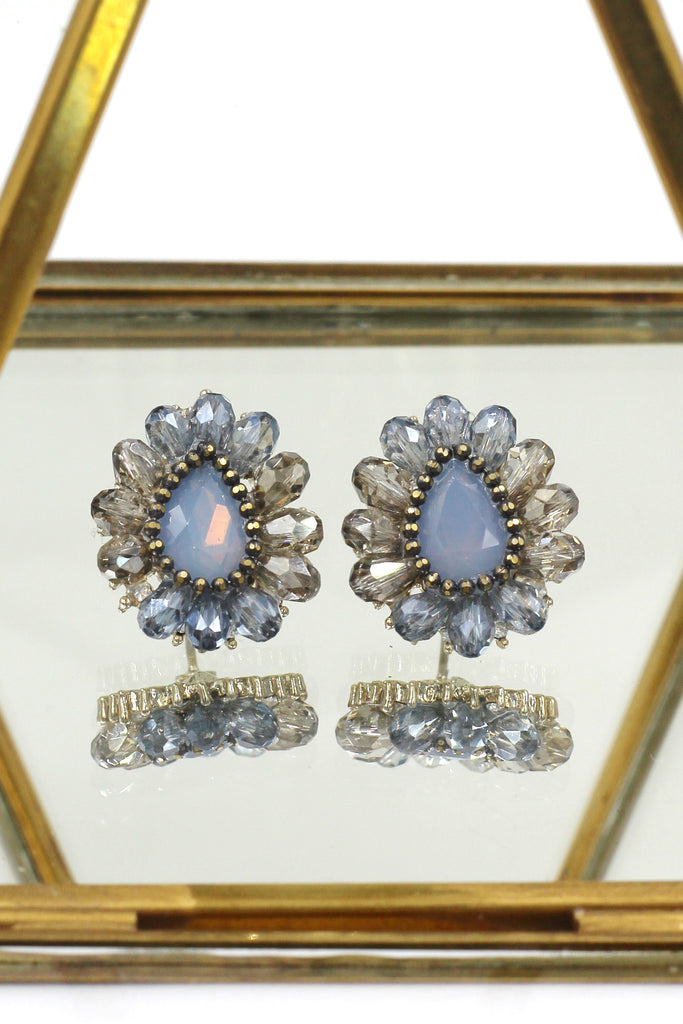 lucky blue bead crystal earrings