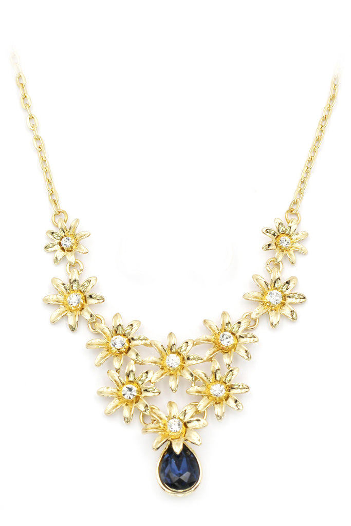 brilliant golden flower crystal necklace