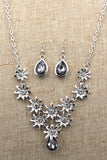 brilliant silver flowers color crystal necklace earrings set