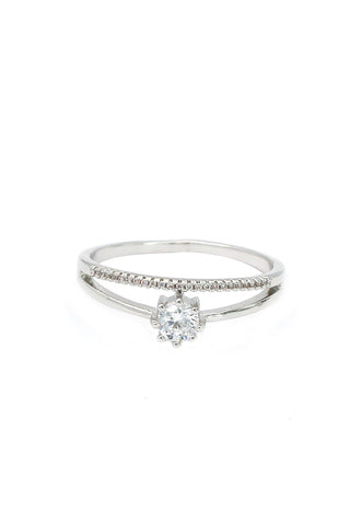 Elegant crystal cross open silver ring