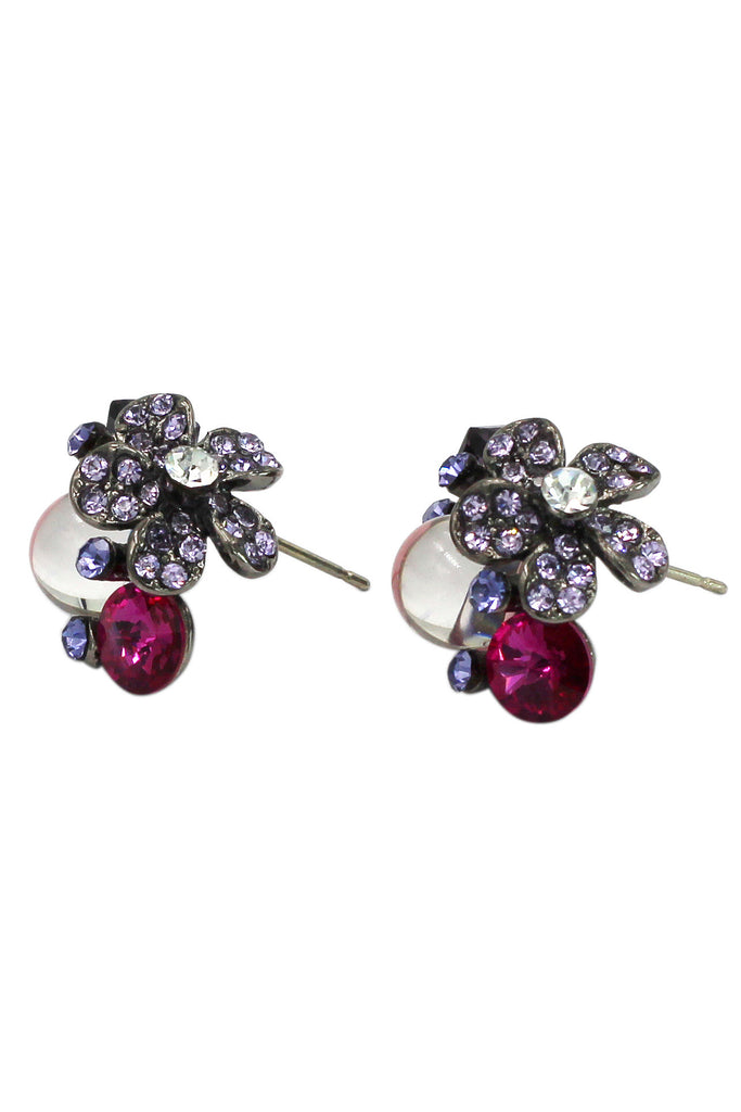 noble purple crystal flower bead earrings