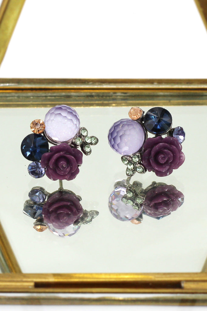 mysterious flower purple crystal ball earrings