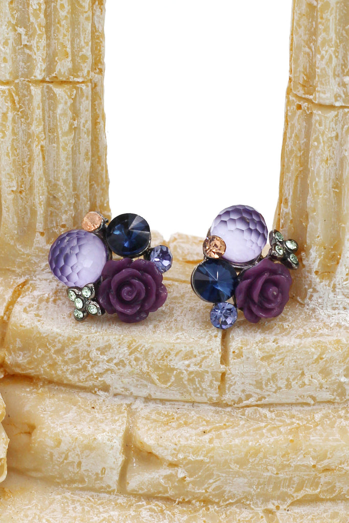 mysterious flower purple crystal ball earrings