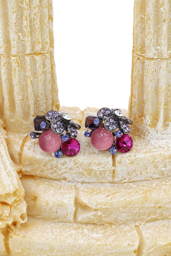noble purple crystal flower bead earrings