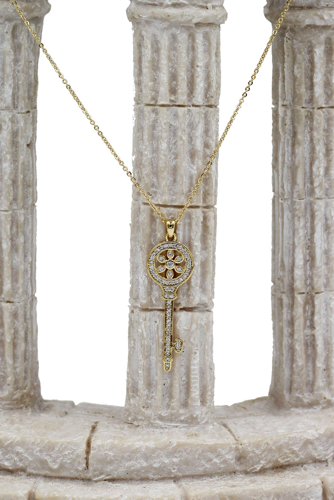 fashion flower crystal key necklace