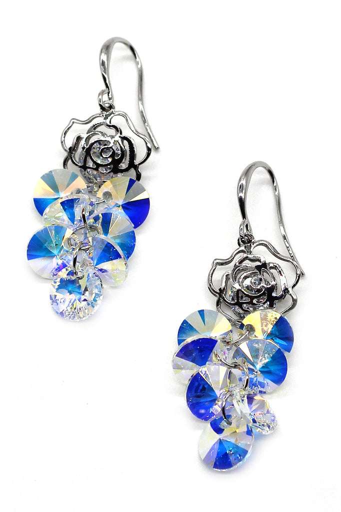 lady swarovski crystal rose earrings