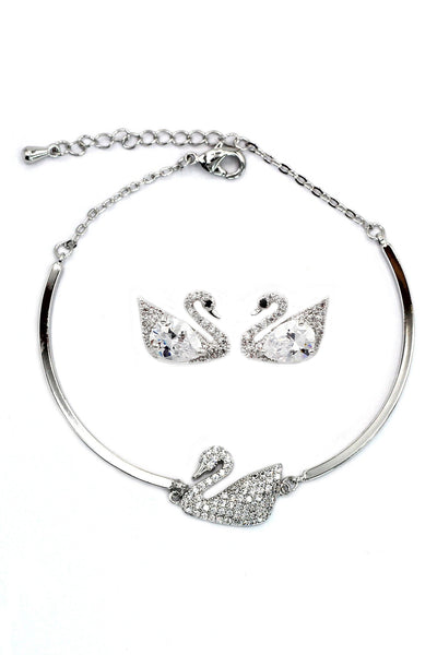 fashion crystal swan earrings bracelet set
