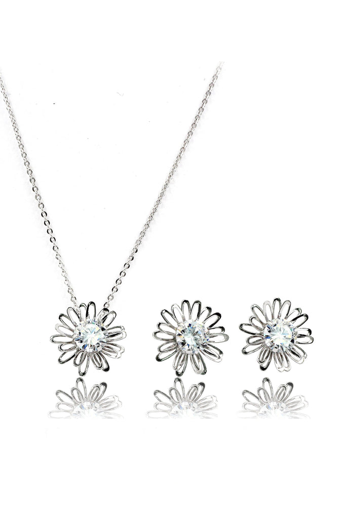 Fashion Daisy Crystal Earrings Necklace Set