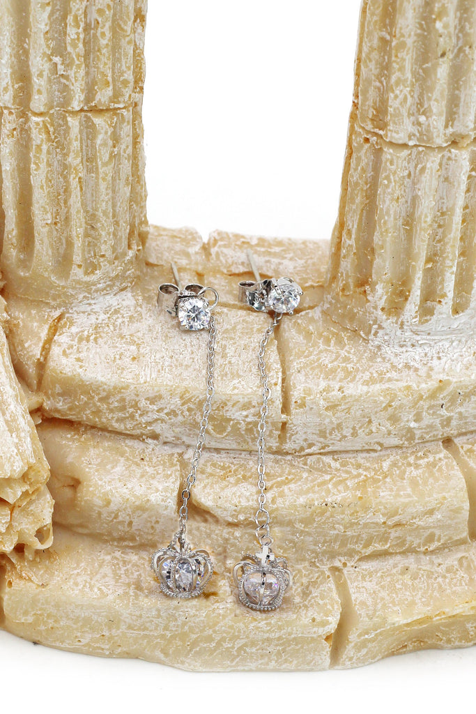 long crystal crown pendant earrings