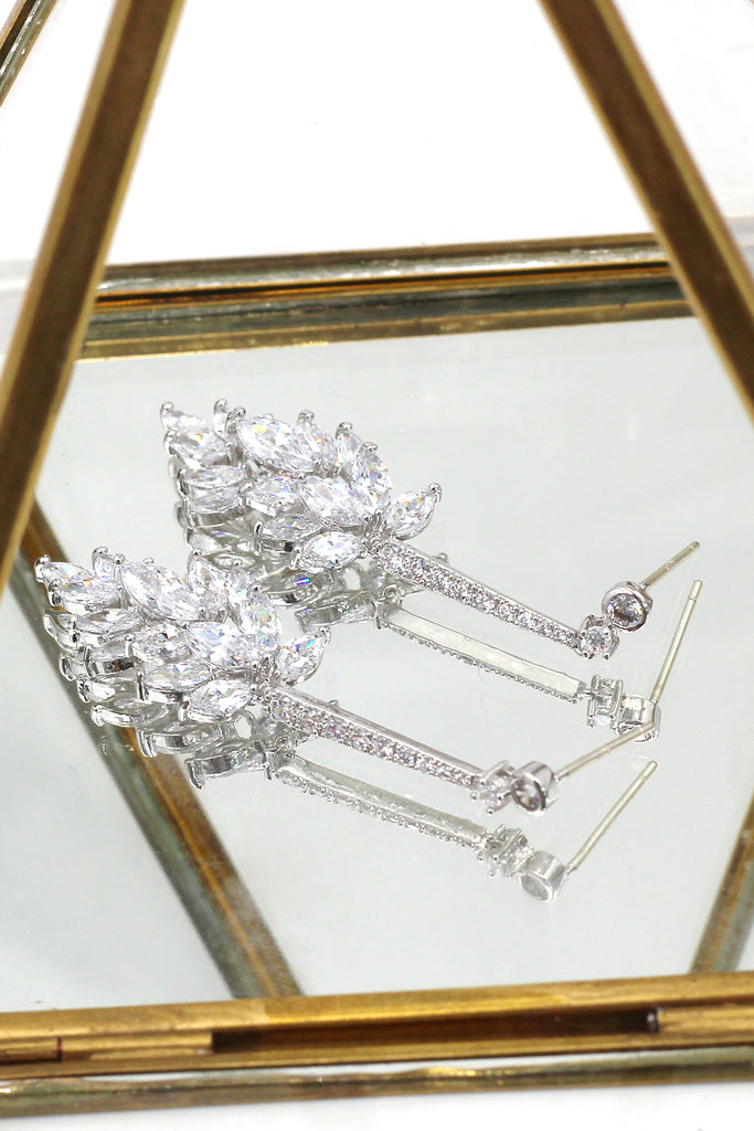 sparkling crystal tassel leaves earrings