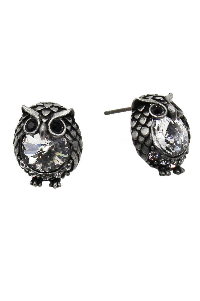 mini cute owl crystal earrings