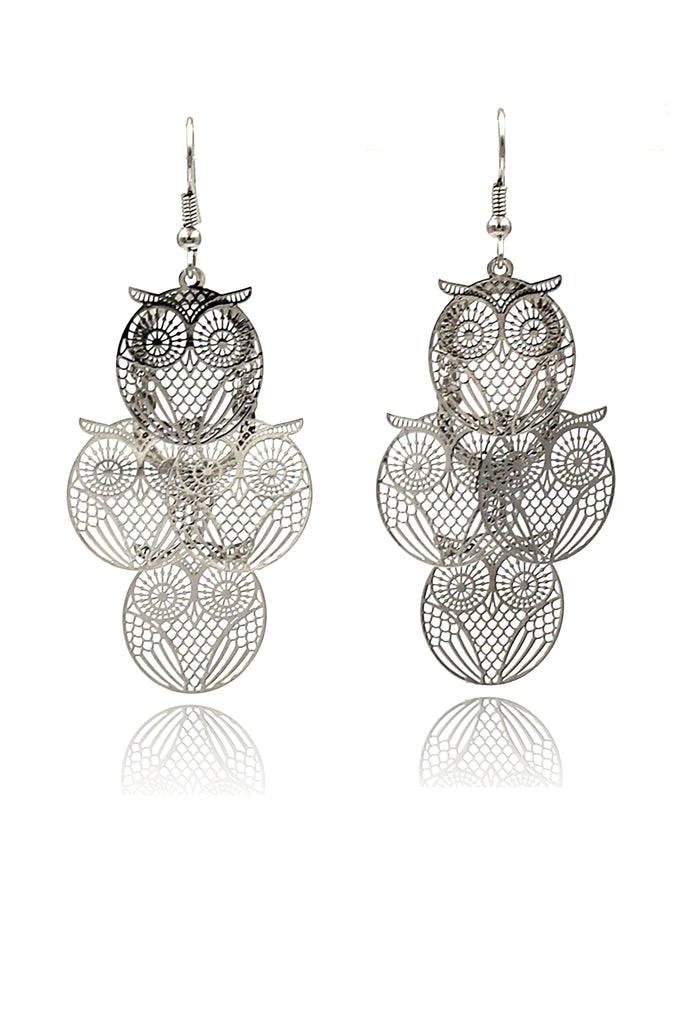 Elegant long owl earrings