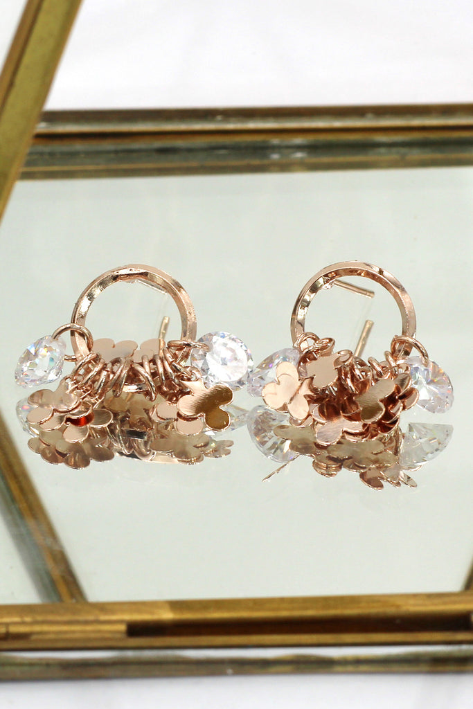 small flower piece crystal rose gold earrings