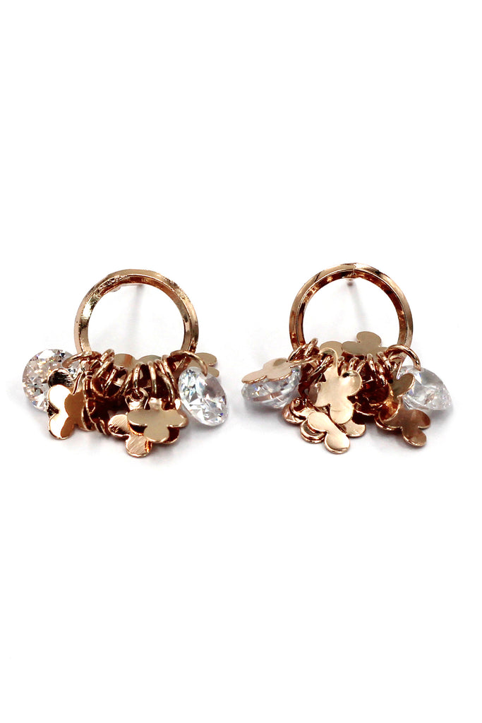 small flower piece crystal rose gold earrings