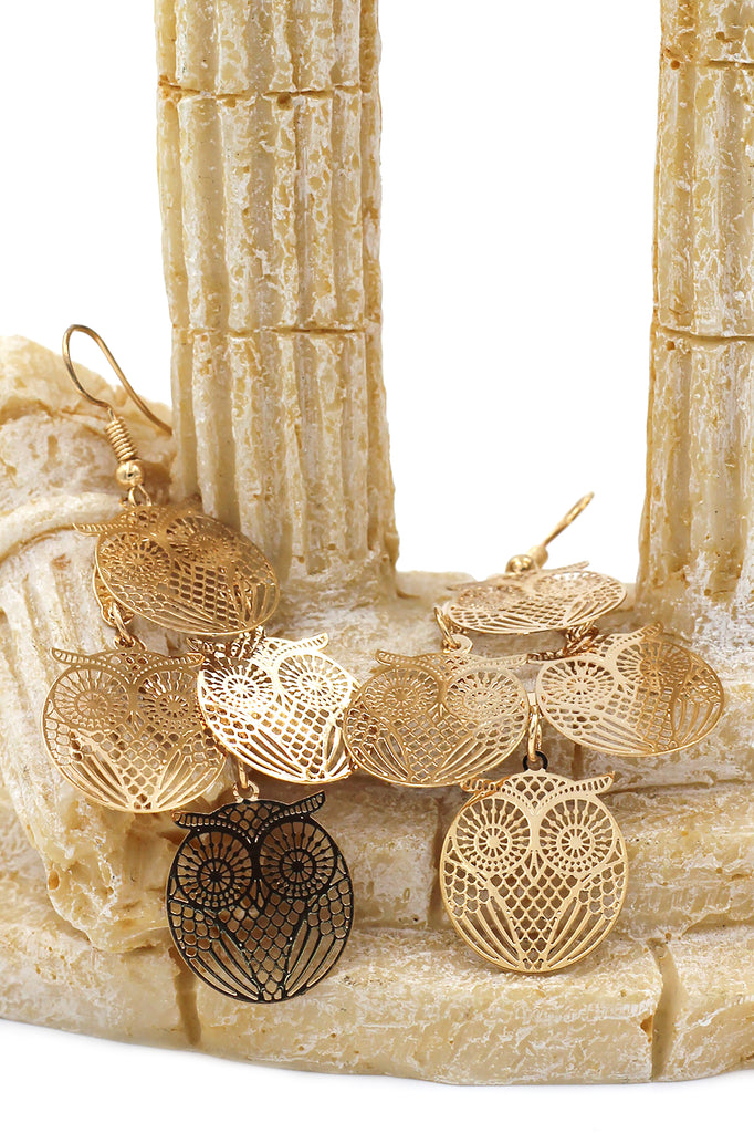 Elegant long owl earrings