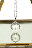 large pearl inlaid crystal side silver necklace
