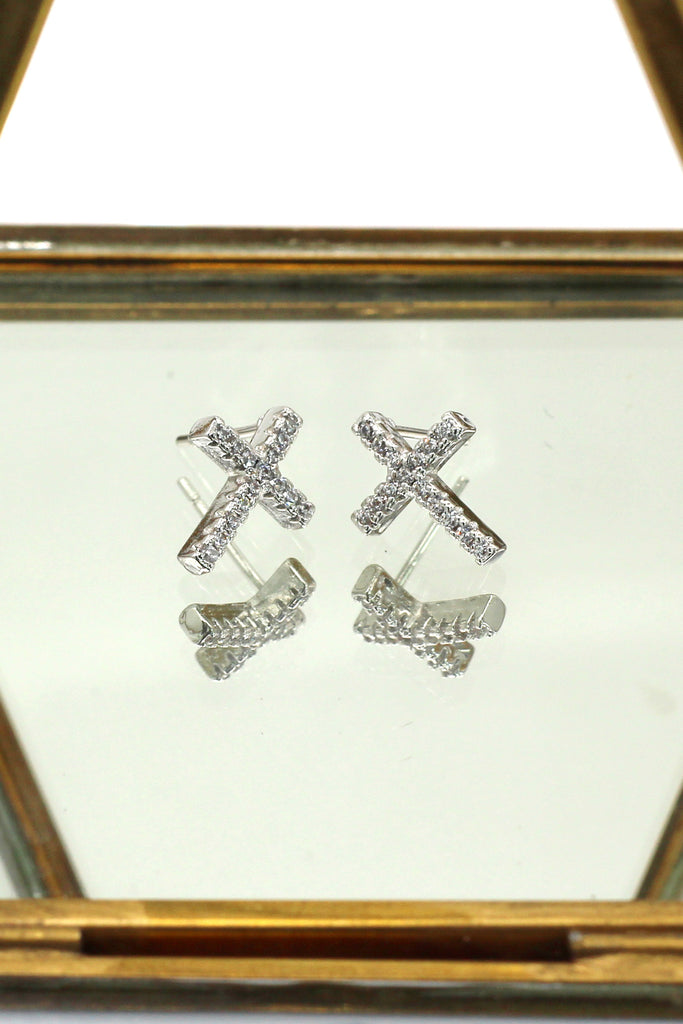 micro-set crystal cross earrings