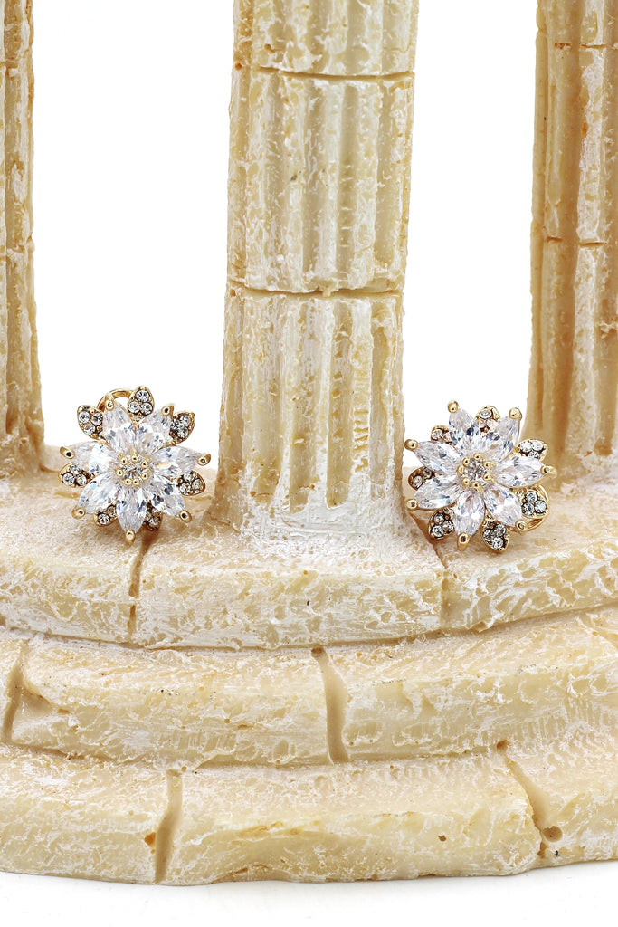 fashion flowers crystal ring earring set