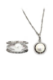white pearl crystal ring necklace set