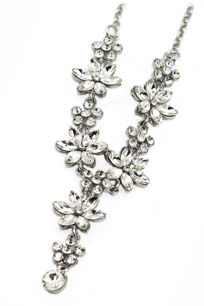 elegant crystal flower necklace earrings set