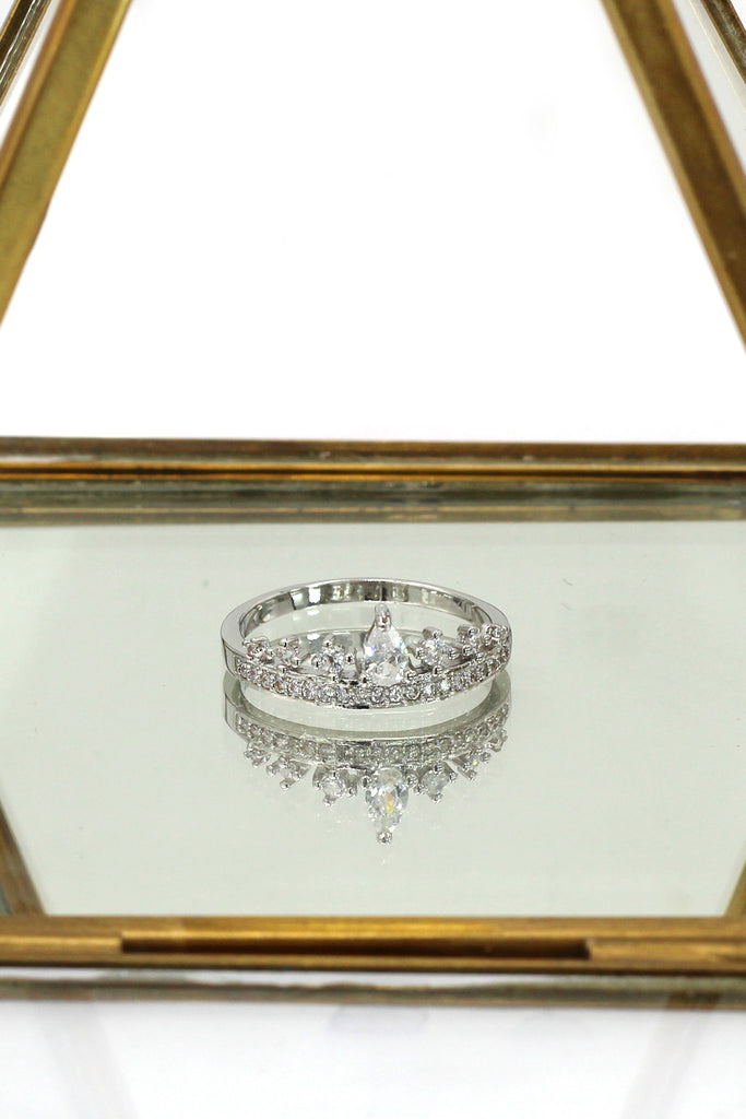 fashion mini crystal crown silver ring