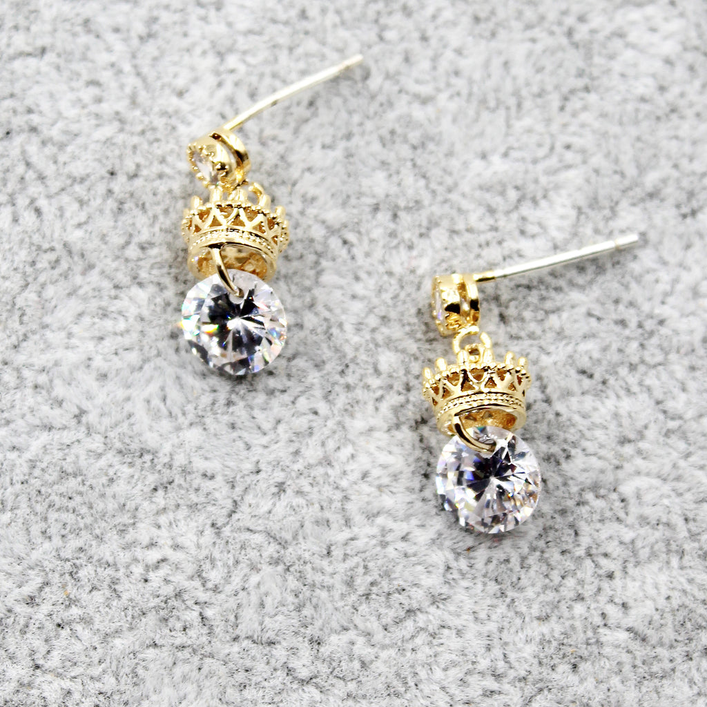 shiny crown crystal earrings