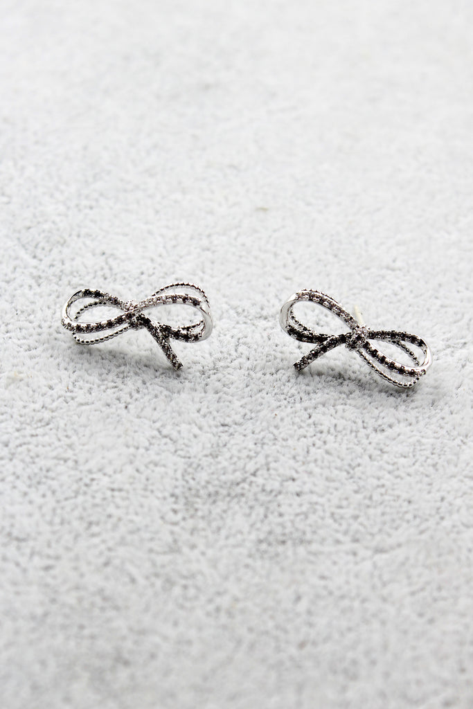 silver crystal bow earrings