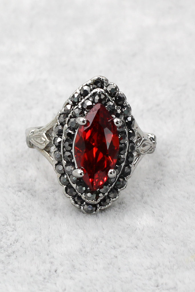 current red crystal silver ring