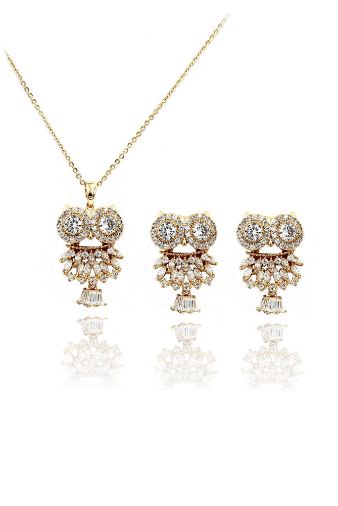 lovely crystal pendant owl necklace earrings set