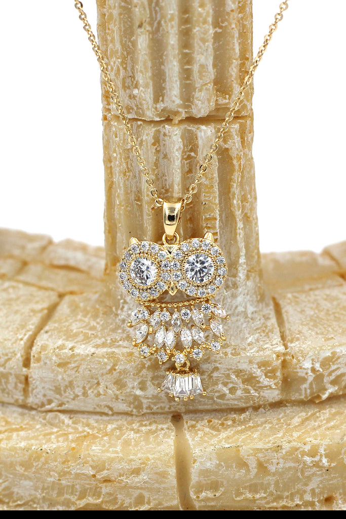 gold pendant owl necklace earrings set