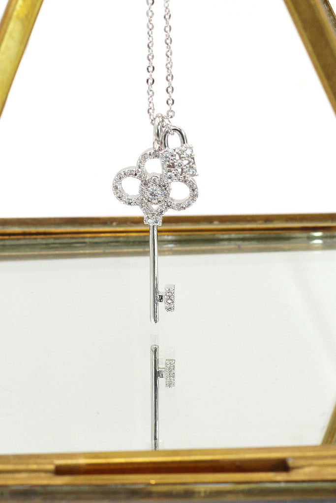 delicate crystal key and lock necklace
