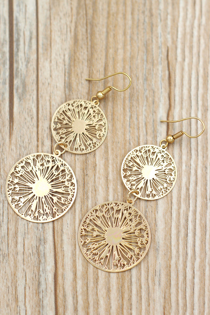 Hollow carved round metal earrings