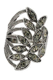 fashion asymmetrical gray-green crystal silver ring