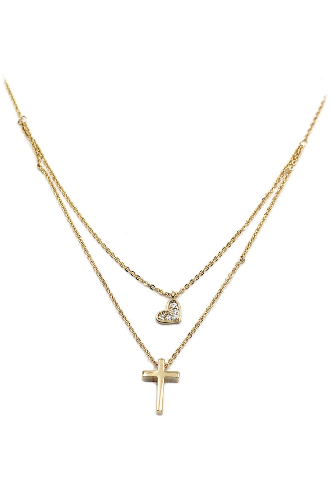 golden cross earrings necklace crystal set