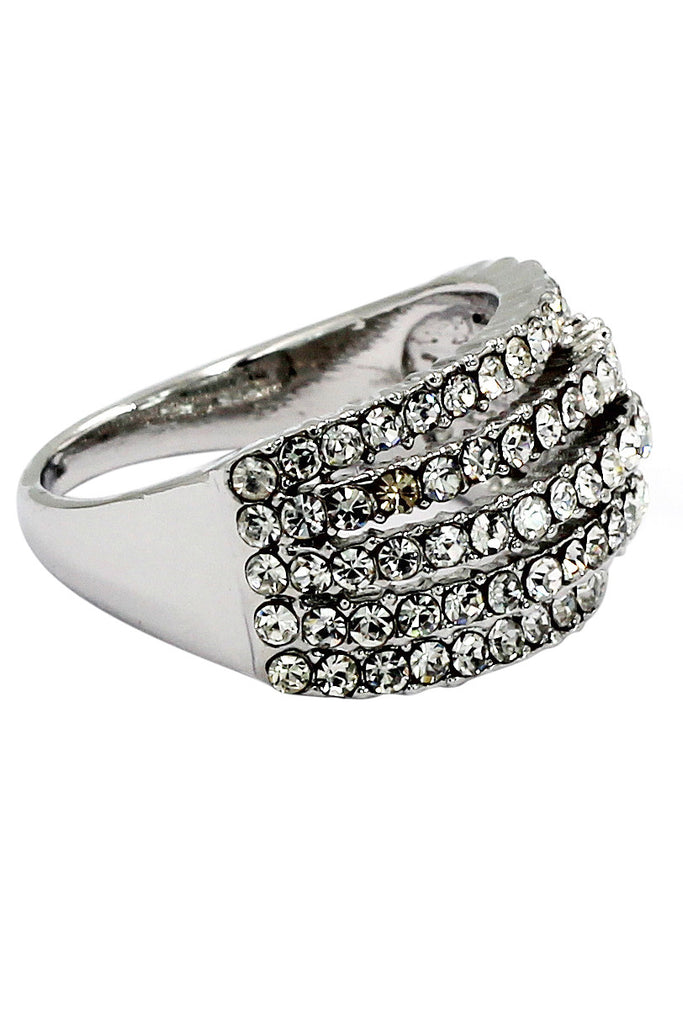 fashion micro-set crystal wide silver ring