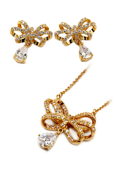 noble bowknot crystal pendant necklace earrings set