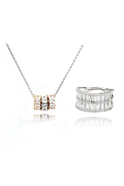shimmering crystal Ring necklace set