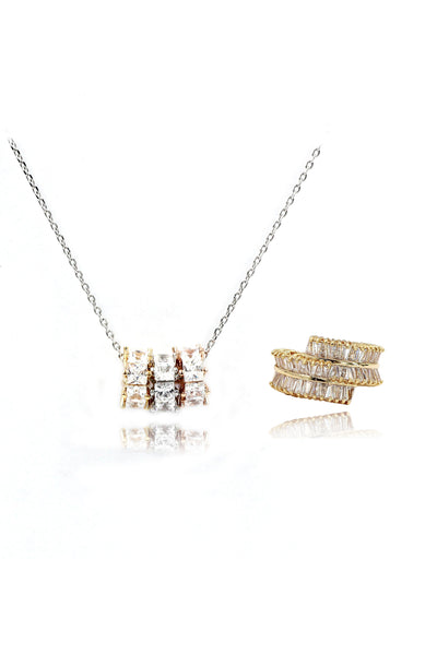 shimmering gold crystal Ring necklace set