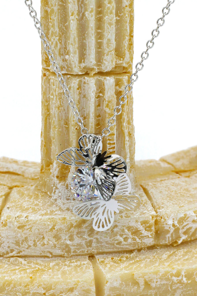 mini butterflies and crystal silver necklace earrings sets