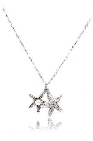 Fashion starfish crystal small pearl necklace