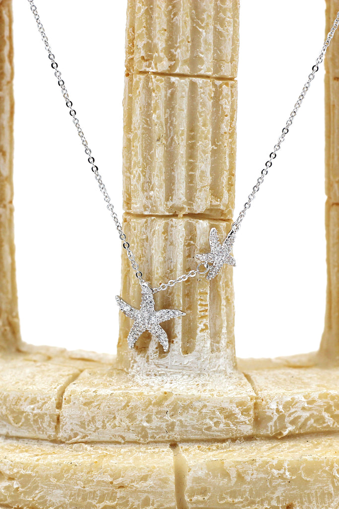fashion double starfish crystal necklace